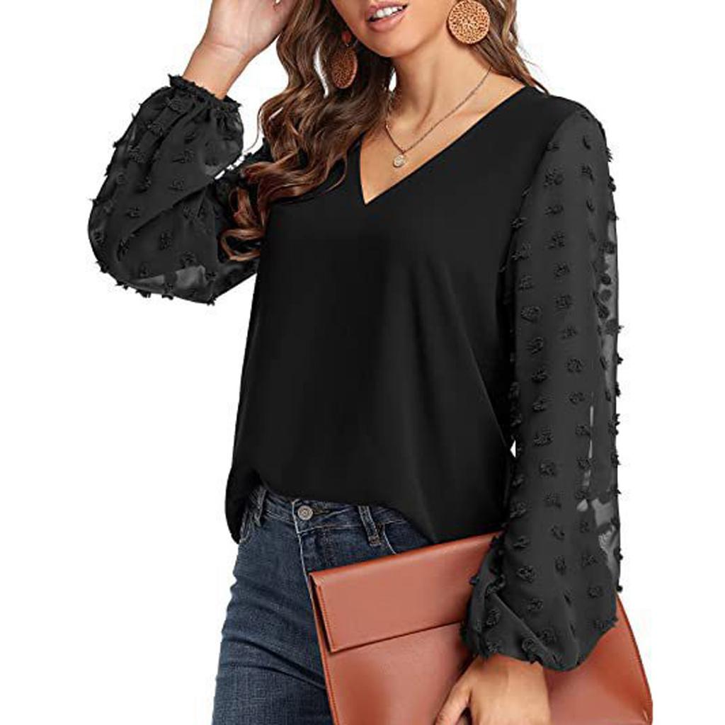 Dam Casual Och Moderiktig Färg V-ringning Splicad Ullboll Långärmad Topp