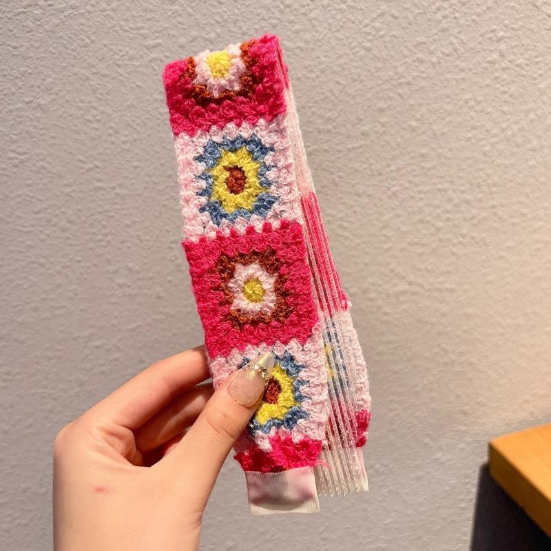 Francouzská květinová nemačkavá pletená čelenka pro ženy, kouzelná samolepka vlasový doplněk pro miminka a dospělé