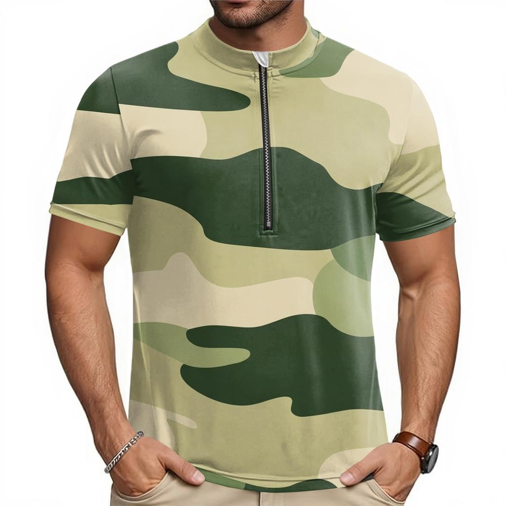Men's Short Sleeve Cycling Jersey Breathable Quick Dry Half Zip Round Neck Lightweight Performance Top for Road Mountain Bike
