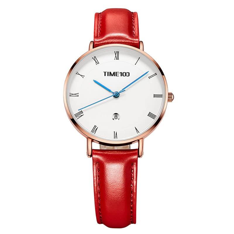 

TIME100 Thin Leather For For Red Women s Watch, Dial, Stylish, Strap, Date, Waterproof, Simple, Business, Analog, Popular, Gift, Cute, Exams, 20s,
