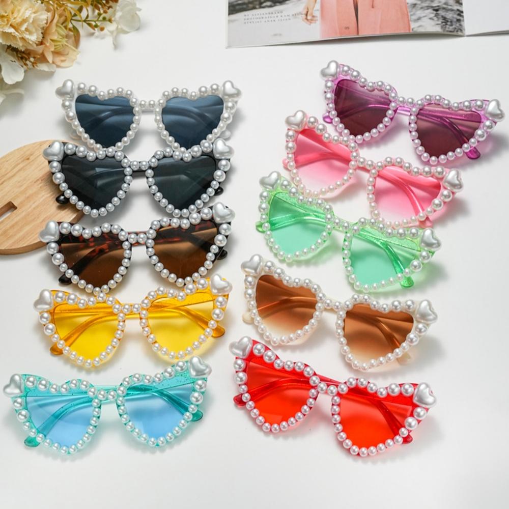 Cute Pink Pearl Heart Sunglasses Women Party Glasses Bachelorette Festival Kawaii Sun Glasses Luxury Brand Designer Shades UV400