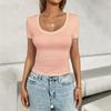 Women's Summer Solid Color Casual Slim Fit Solid Color Pullover Short Sleeve Top