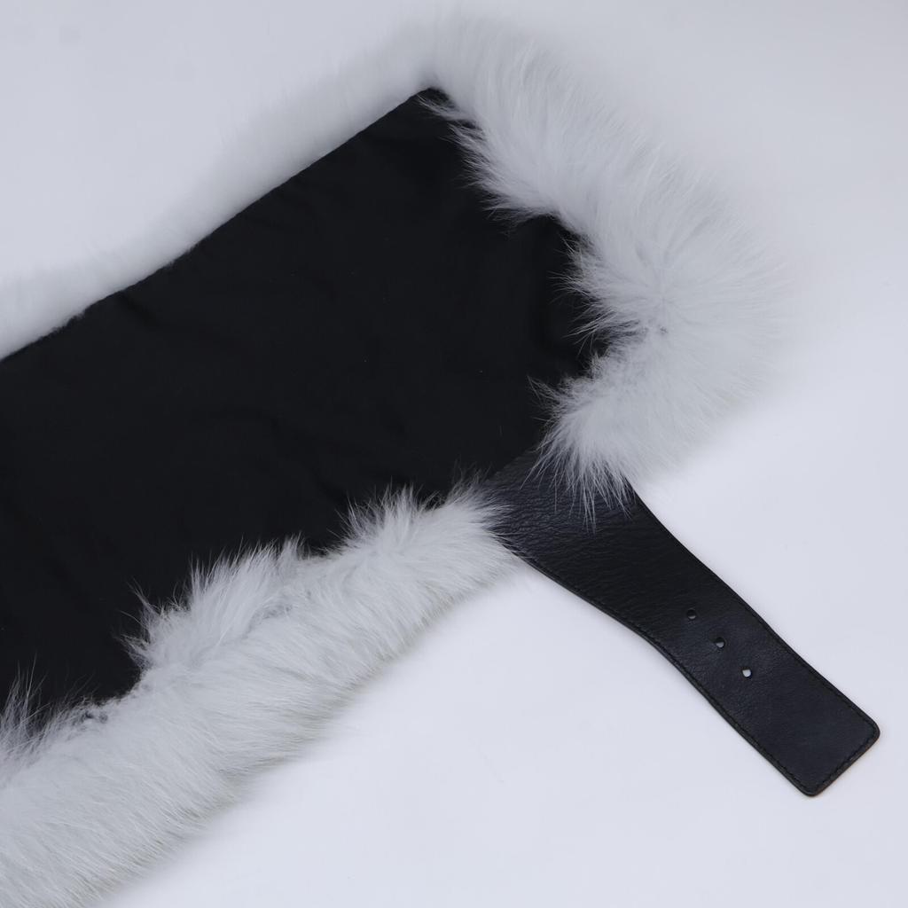 FENDI [Excellent Condition/Domestically Authorized] FNL121 1UY F07SQ Fox Fur/Silk Leather Belt Tippet Scarf HERON+BLACKUsed