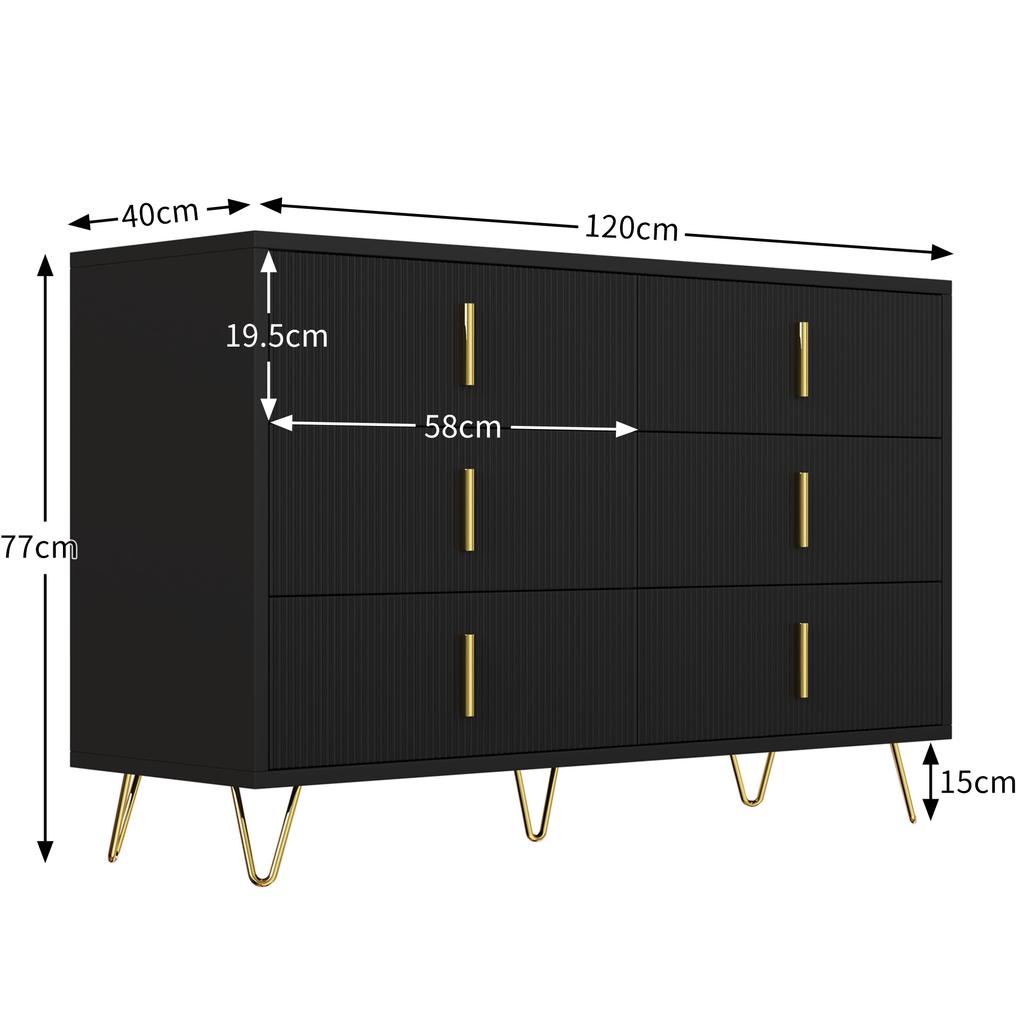 Elegant Sideboard with Modern Design, Chest of Drawers and Lots of Storage Space, Gold Handles