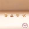 Gold 4-Piece Set 925 Sterling Silver Pentagram Crescent Heart Triangle Zircon Spiral Perforation Puncture Earbone Stud