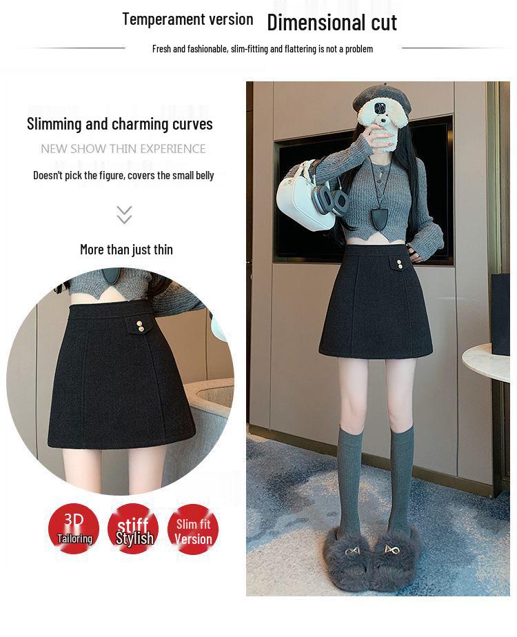 Grauer Wollmischung High-Waist A-Linien Petite Bodycon Rock - Elegante Herbst/Winter 2025 Mode
