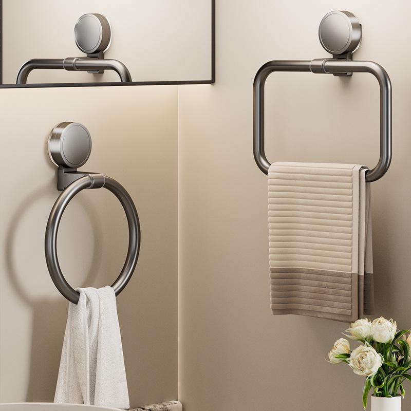 No-Drill Space Aluminum Suction Cup Towel Ring Hanger - Wall Mount Bathroom Hand Towel Holder