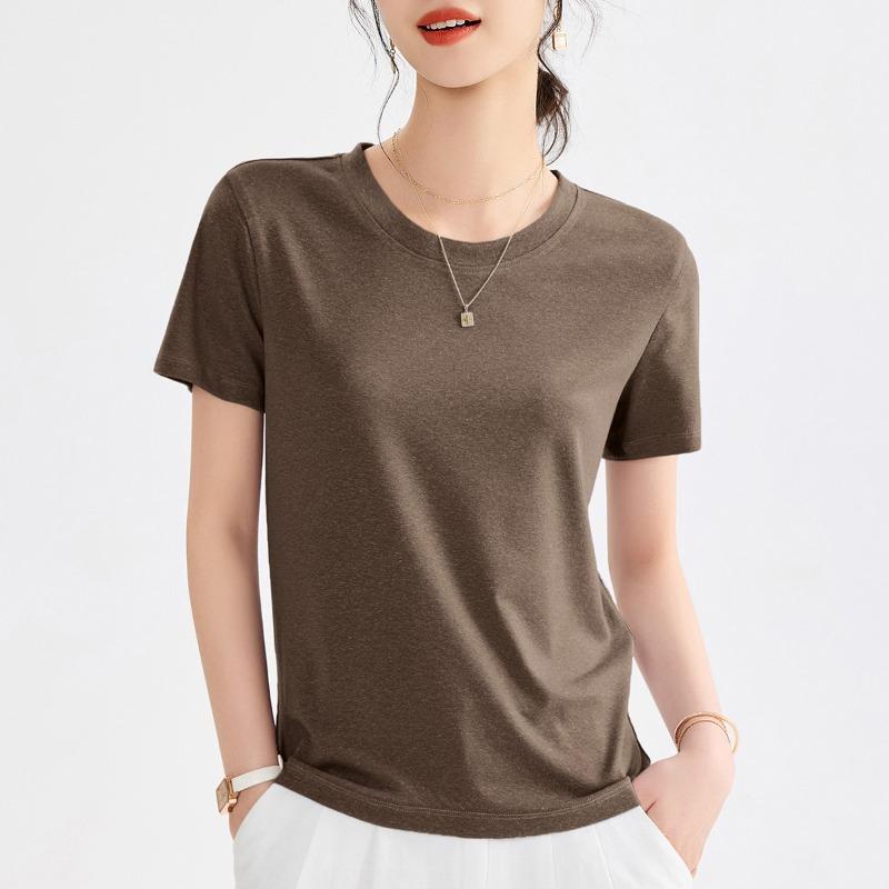 Lyocell Linen T-shirt Women's Summer Short-sleeved Thin Bottoming Shirt Loose Top Clothes