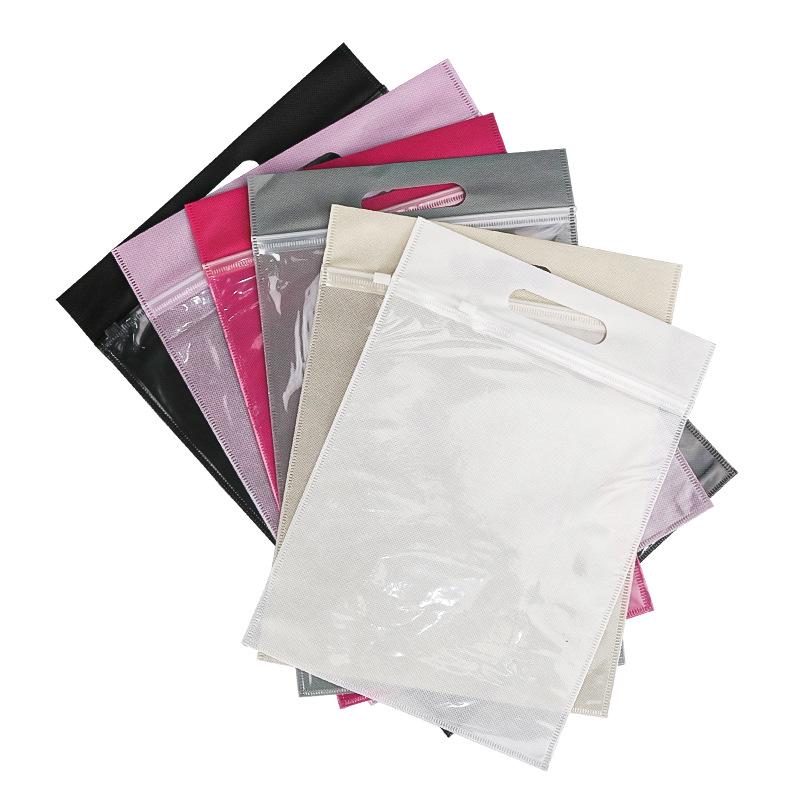 Semi-transparent Thickened Non-woven Zipper Bag with Handle for Clothes, Shoes, and Socks Storage.