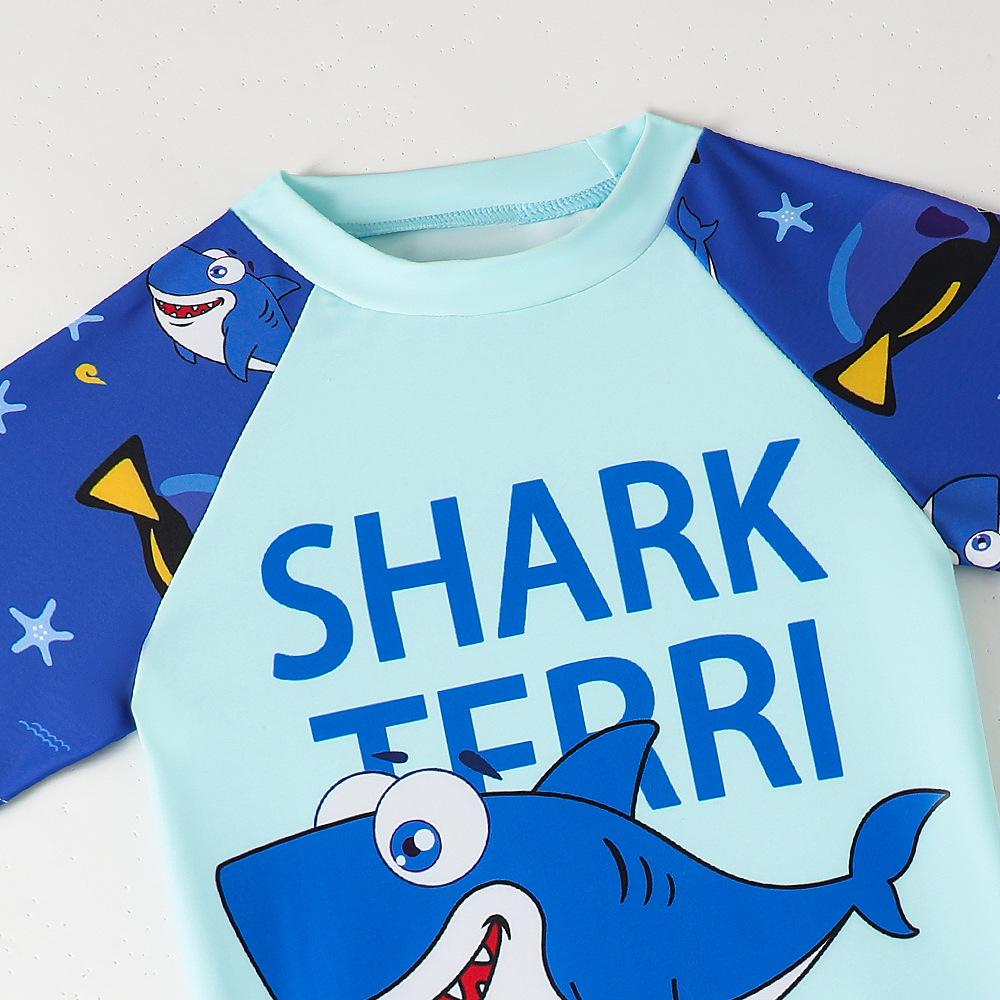 

2024 Мальчиковый синий купальник с коротким рукавом и динозавром - Мультяшный дизайн 5 Years светло-синий