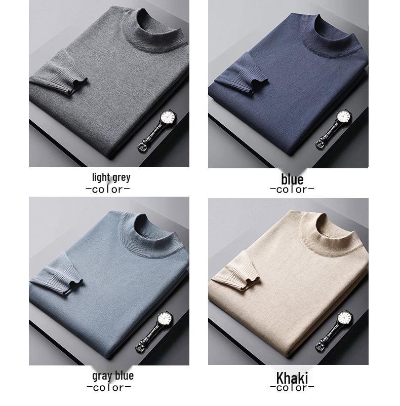 Men's Autumn/Winter Slim Fit Woolen Pullover - Half High Neck Knitted Sweater