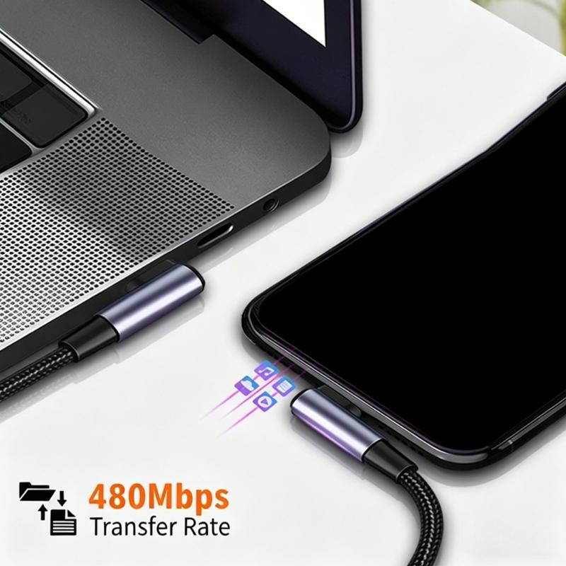 3A Fast Charging Braided Cable Right Angle USB C Cable Data Transfer Cord Suitable for Gaming and Quick Charging