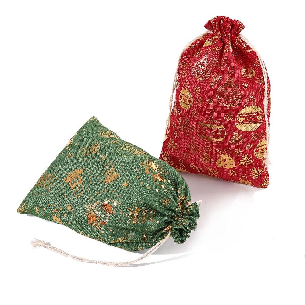 5pcs/lot Cloth Christmas Drawstring Storage Bag Christmas Packaging Bags Candy Jewelry Toy Presents