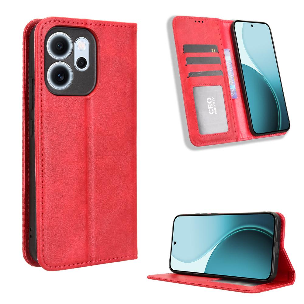 For Oppo Reno14 F 5G Leather Case Wallet Stand Retro Texture Phone Cover