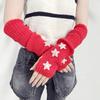 Fingerless Gloves Red Sleeves Sweet And Cute Girl Wool Knitted Christmas Star Arm Sleeves