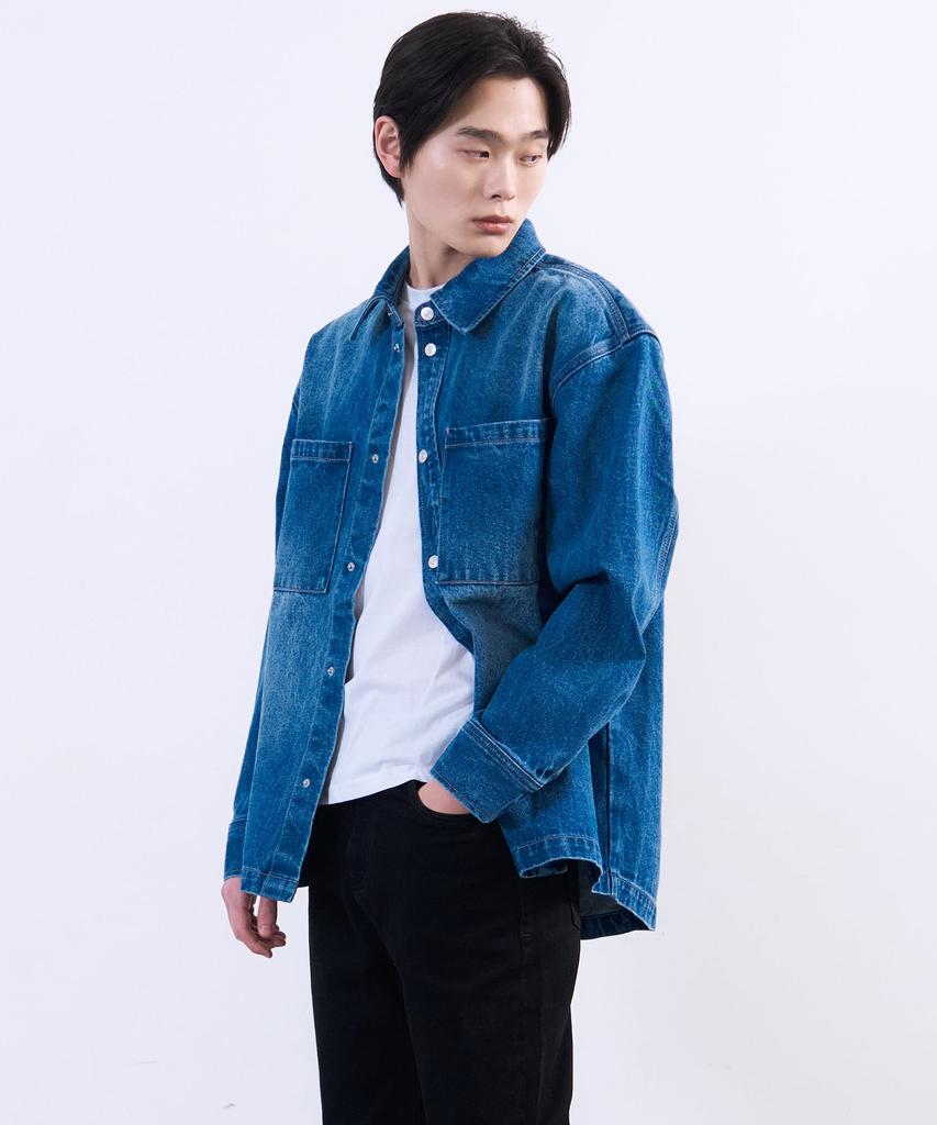 Plac Washed Denim Shacket Mid Blue