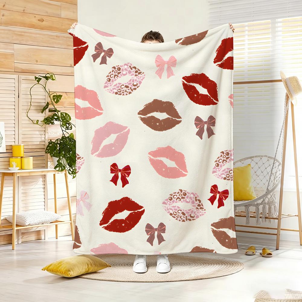 Artistic Pattern R-Retro Red Lips Sunglasses Throw Lightweight 240g Flannel Blanket Soft Skin-friendly for Summer Cooling