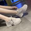 Fashion White Split Leather Women Chunky Sneakers White Shoes Lace Up Tenis Feminino  De Mujer Platform Women Casual Shoe