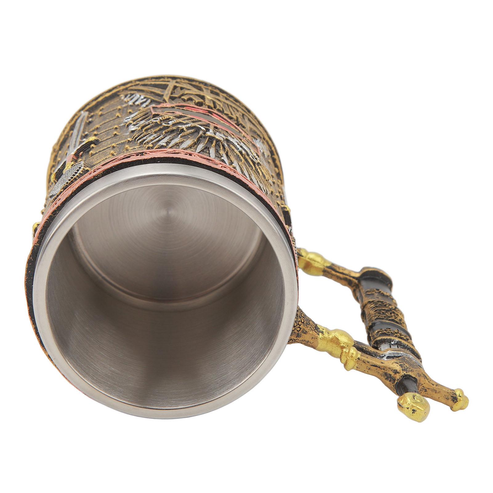 Drink Cup Sword Shaped Handle 3D Fine Carving Stainless Steel Resin Exquisite Beer Mug