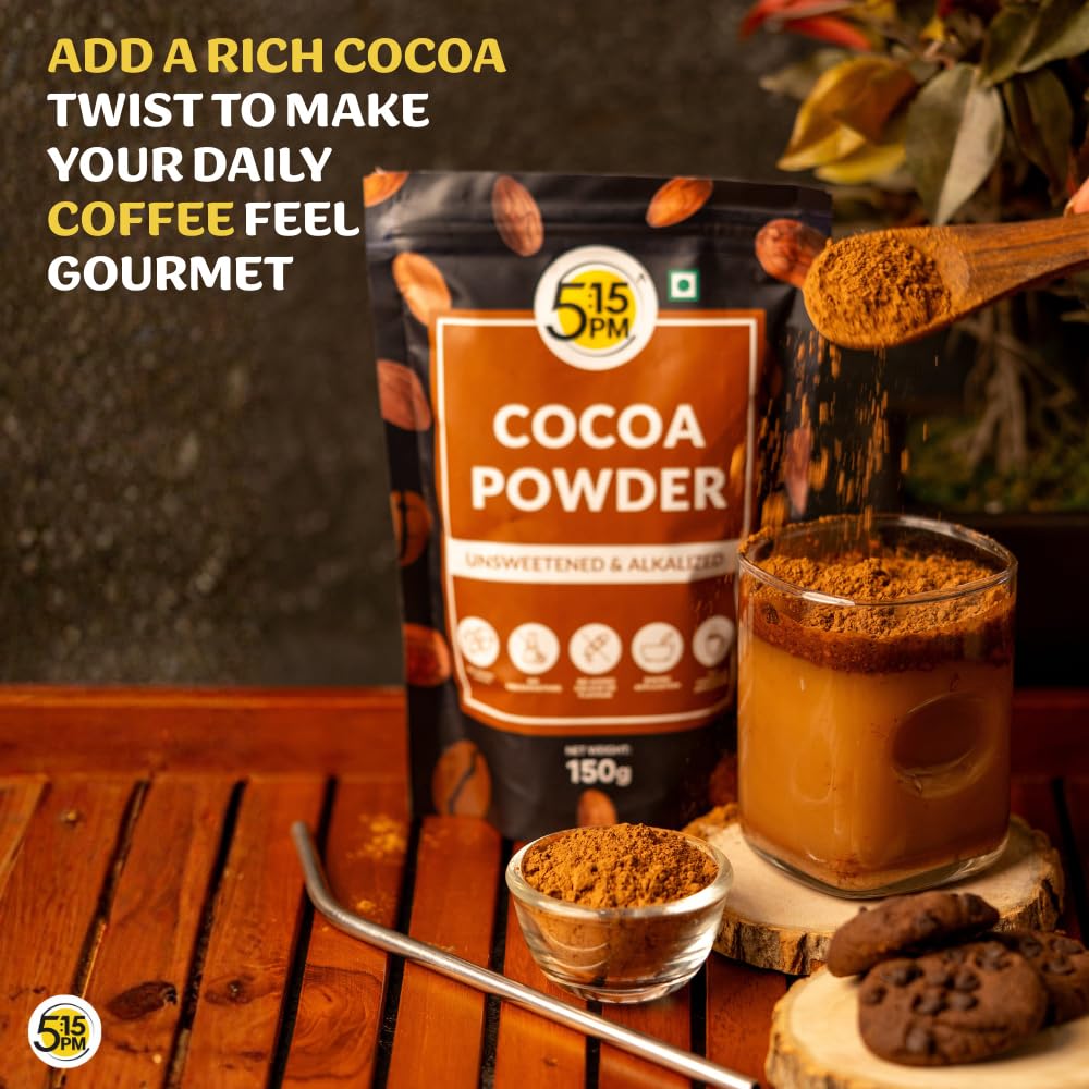 5:15 PM Pure Unsweetened Cocoa Powder 150g | Dark Alkalized Cocoa For Baking, Hot Chocolate & Milkshakes