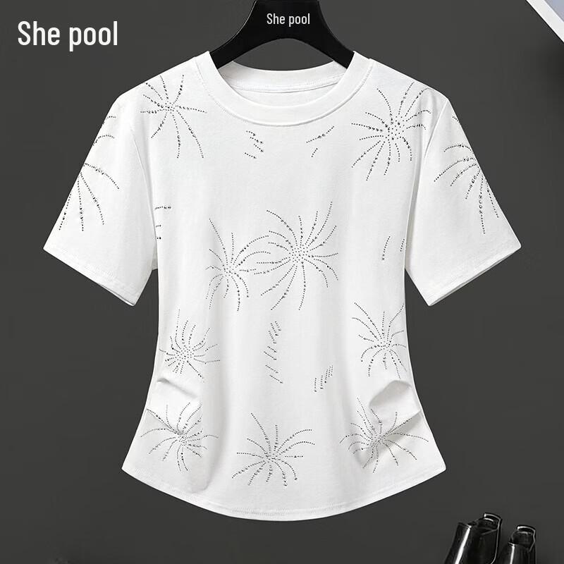 Women s Rhinestone Embellished Round Neck T-shirt XL
