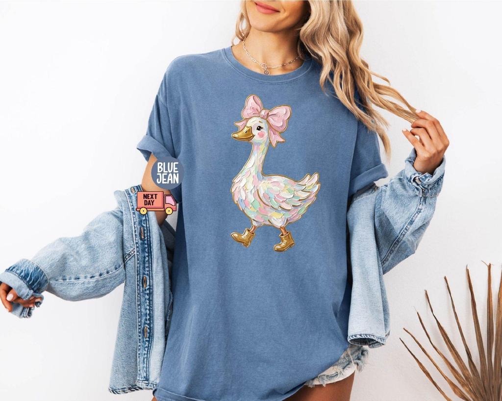 Comfort Colors® Cute Spring Easter Goose Shirt, Whimsical Coquette Brushstroke Goose Shirt, Silly Spring Shirt