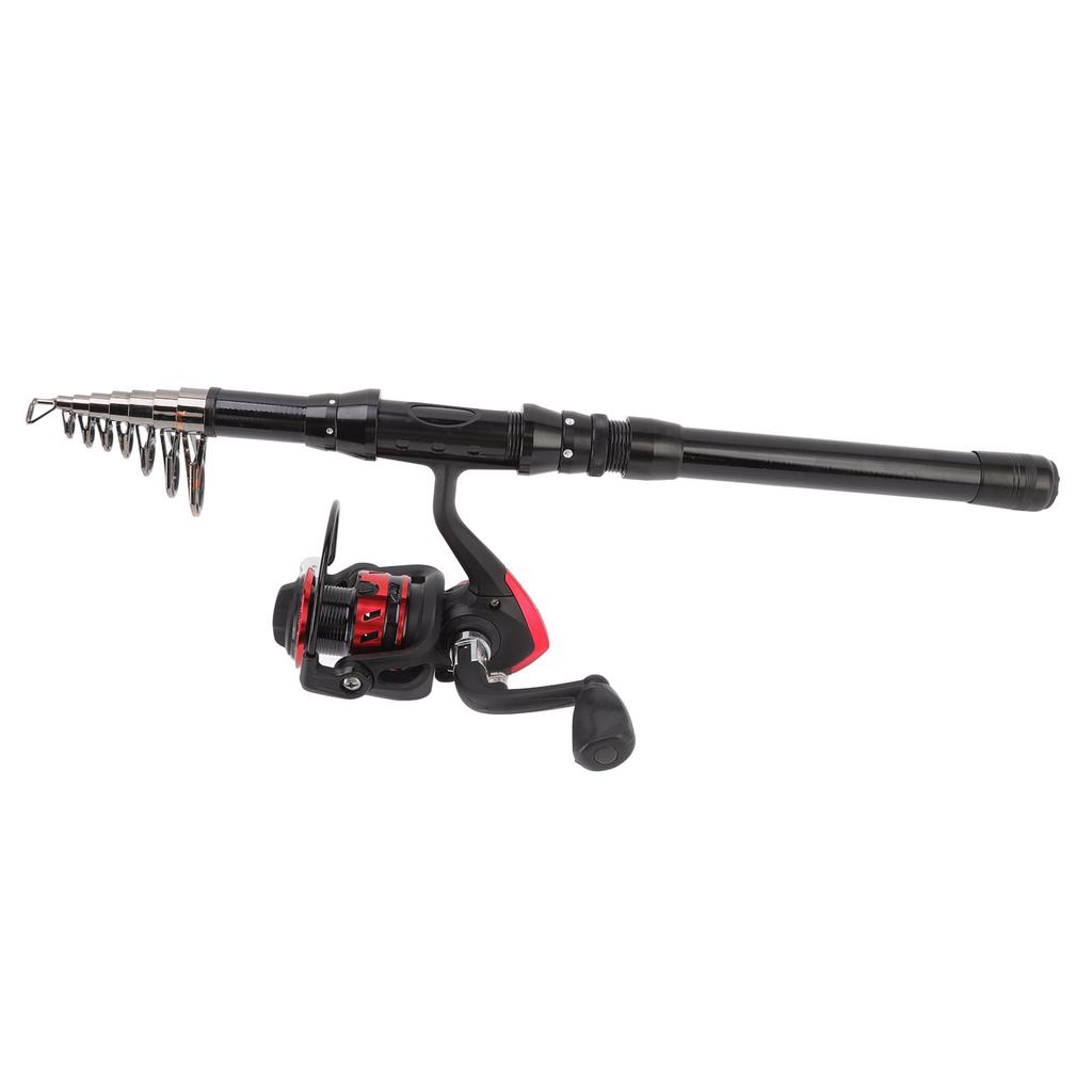 Fishing Pole Kit Complete with Telescopic Black Short Sea Pole Fishing Rod and Reel Combo for Outdoor