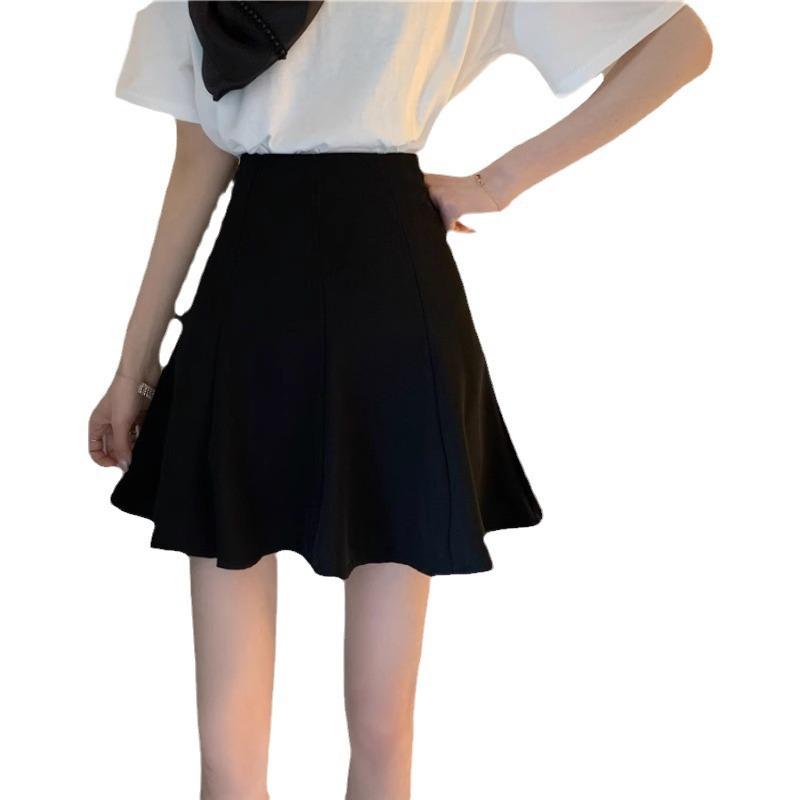2026 Summer Slimming Pleated Little Black A-line High Waist Plus Size Anti-exposure Student Skirt.