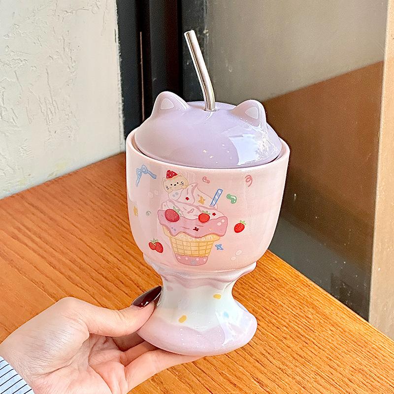Cute Cat Goblet High Value Straw Water Cup Girls Birthday Gift Souvenir Practical Gift Box