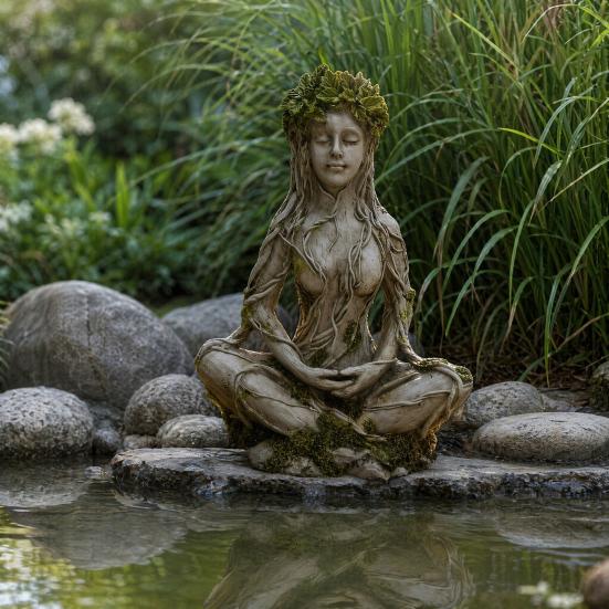 Zen Meditation Goddess Statue, Resin Tree Woman/Man Figurine, Yoga Tree of Life Mystical Sculpture, Spiritual Gift for Home Office Decor