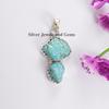Raw Turquoise Pendant, 925 Sterling Silver Pendant, Gemstone Pendant, Gift for Daughter , Handmade Pendant, 2 Stone Pendant