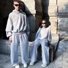 Unisex High Street Loose Fit Patchwork Kapuzenpullover und Sweatpants Set