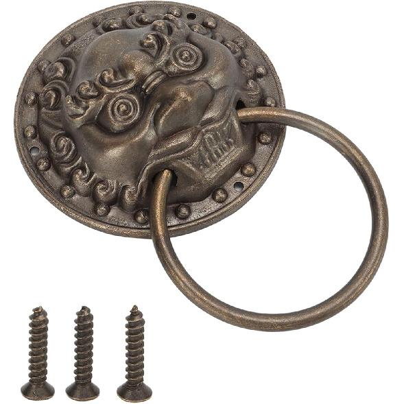 Tissting 3.7 x 5.5in Antique Bronze Lion Door Knocker,Antique Chinese Lion Head Door Rings Pull Handle Knobs for Decorate Doors,Window, Cabinets,