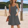 A Women's Summer Casual Solid-Color Printed Strap, Loose Waist Pocket And Large Hem Dress
