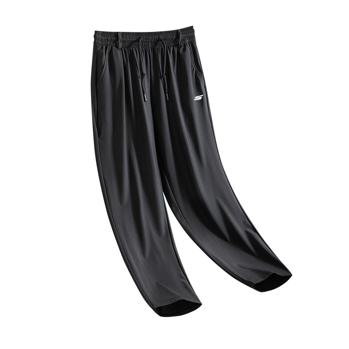 Skechers Basic Solid Color Minimalist Letter Logo Print Versatile Outdoor Sports Fitness Lace-Up Straight Leg Casual Pants Unisex pants P225U098-01TS S
