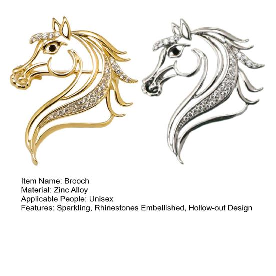 Horse Head Brooch Sparkling Hollow-out Horse Brooch Rhinestones Embellished Brooch Pin Clothing Accessory Gift for Horse Lovers