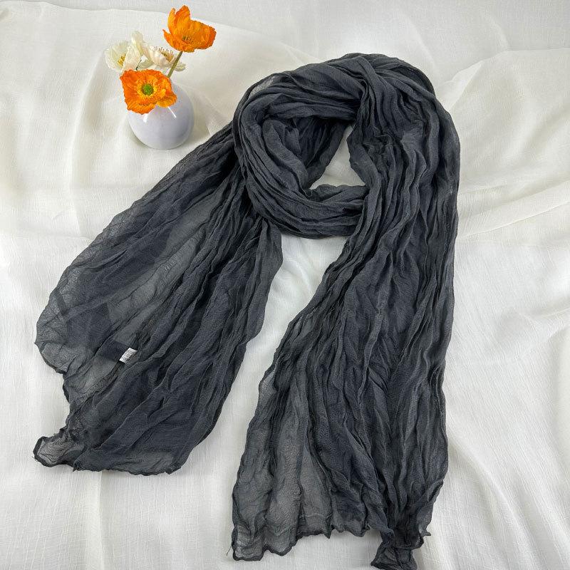 Solid Color Wrinkled Cotton and Linen Winter Warm Scarf