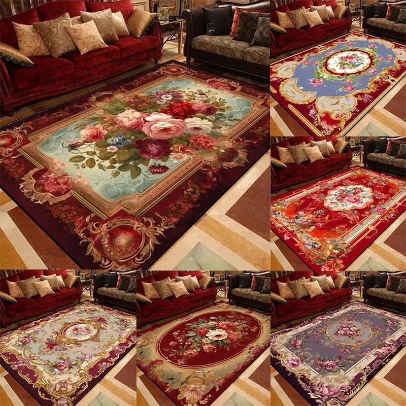 European Style Peony Flower Luxury Carpet Red Festive Rug Washroom Floor Mat Bedroom Decor Rugs Living Room Rugs for Bedroom
