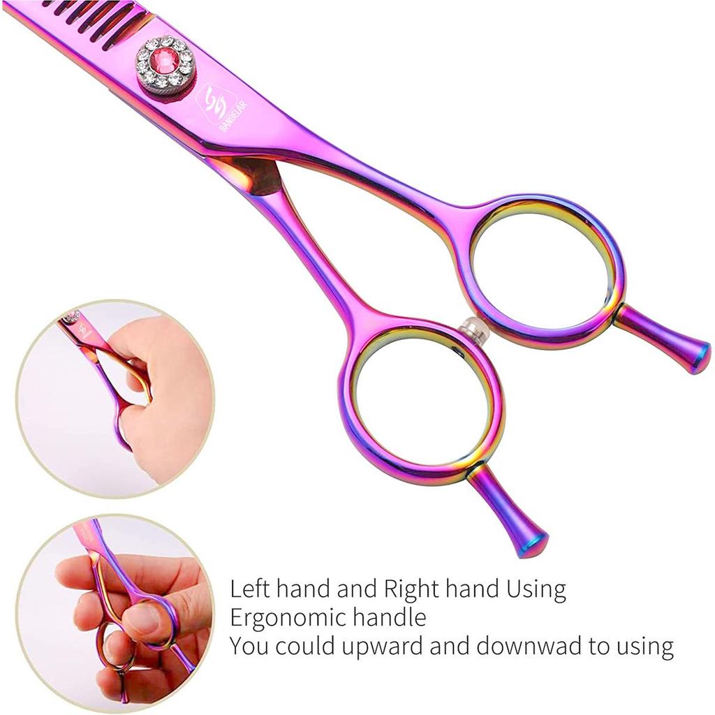 SANGELAR 7 Inch Top Grade Super Jp440C Professional Pet Scissors Downward Curved Grooming Scissors Dog Hair Care Thinner Scissors