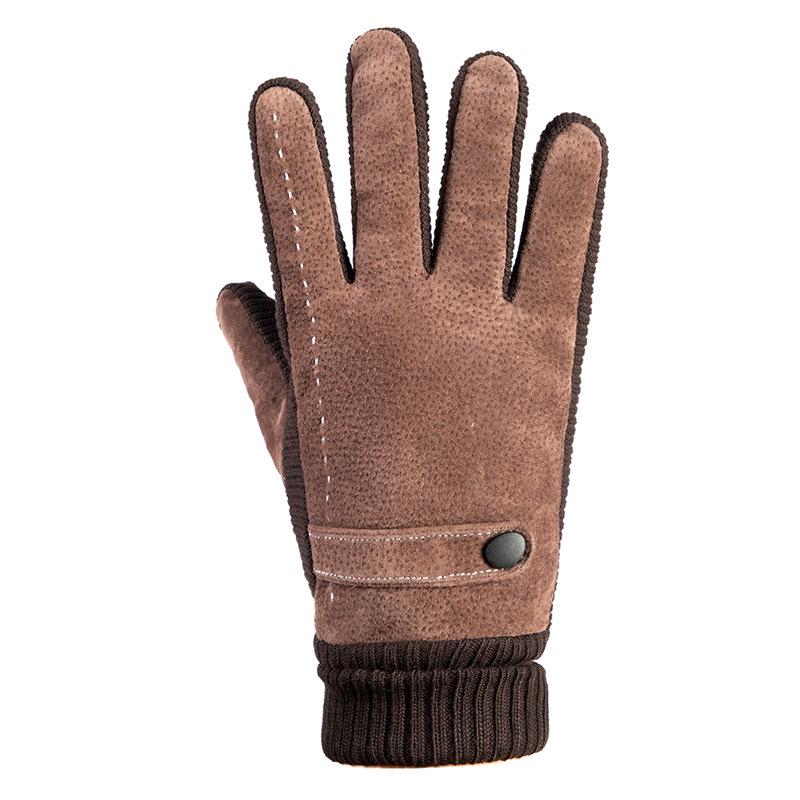 Warm Gloves for Men and Women Pigskin Ribbed Plus Velvet Full Finger Gloves Outdoor Riding Cold Touch Screen Autumn and Winter Gloves