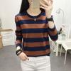 Plus Size Long Sleeve Striped T-Shirt Women's Loose-Fit Slimming Crew Neck Top for Spring Autumn