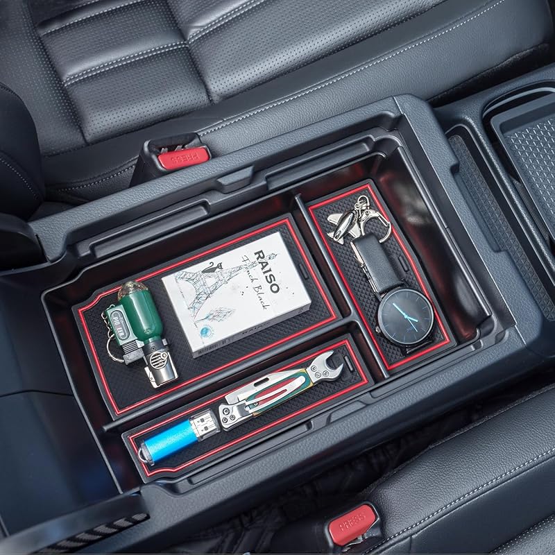 PIMCAR 3-Piece Center Console Organizer Set for 2023-2025 2026 Honda CR-V & CR-V Hybrid - Custom Fit Armrest Tray, Console Tray and Hidden Storage Armrest Tray-Red Trim