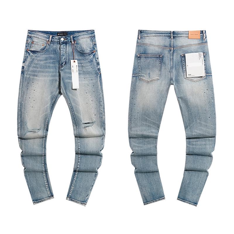 European and American Purple Slim Men's Trendy Light Luxury Elastic Jeans