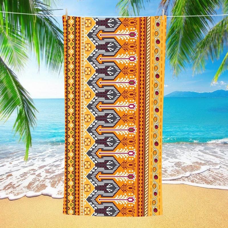 Boho Ethnic Geometric Tribal Print Beach Towel Quick Dry Sand Free Large Towel for Outdoor Beach Pool Yoga Summer Vacation