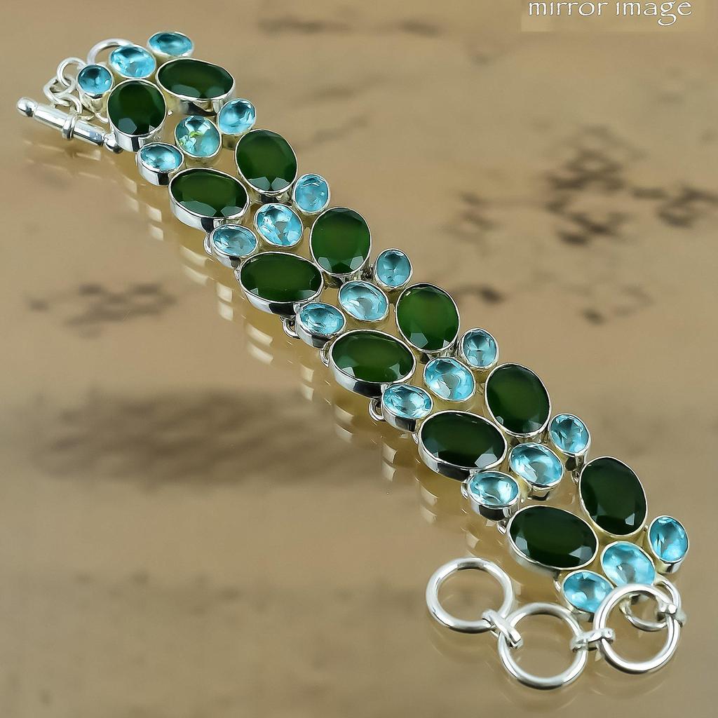 Wedding Gift For Her 925 Silver Natural Green Jade Chain Adjustable Bracelet