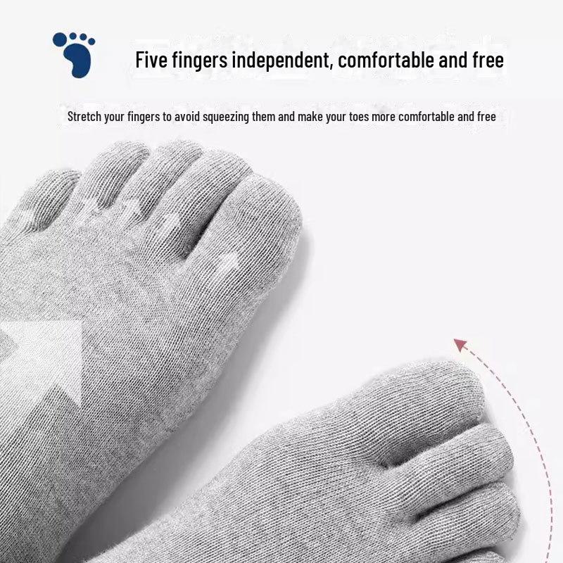 Men's Winter Mid-Tube Five-Toe Sports Socks - 80% Cotton, Deodorant