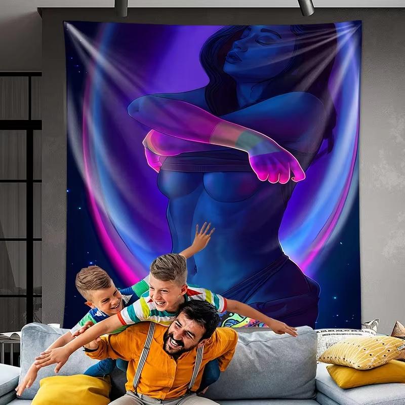 Dream Goddess Art Tapestry Elegant Female Starry Sky Purple Blue Gradient Living Room Sofa Background Wall Decoration