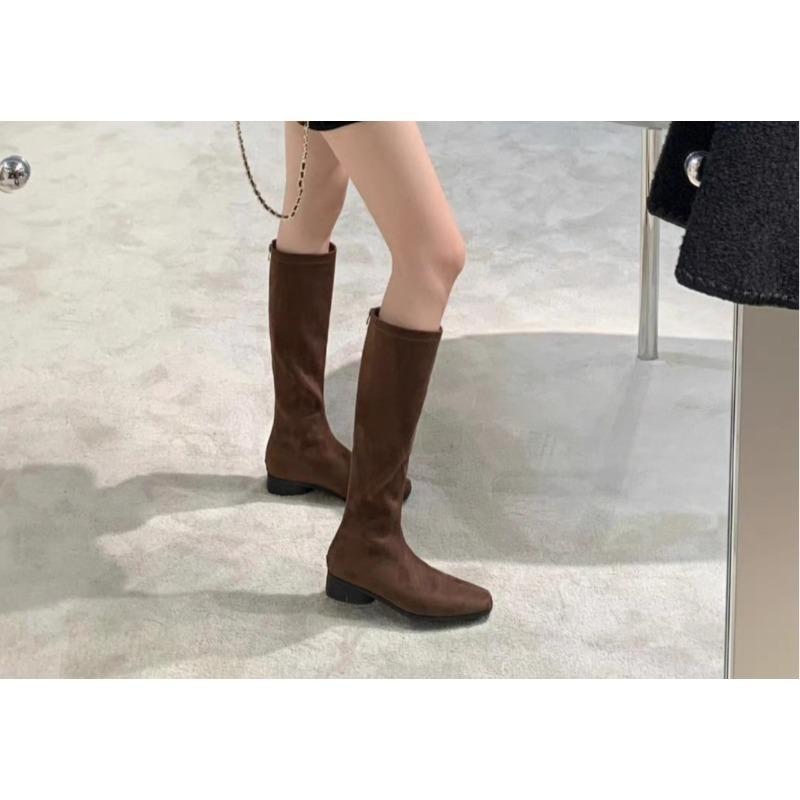 Retro Square-toed Boots for Women To Look Slimmer, Chunk-heeled Boots, High Boots, Long Boots, Women's Shoes