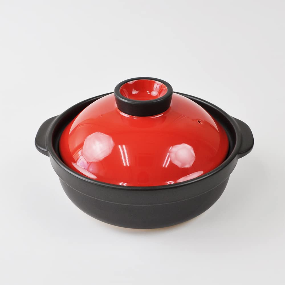 in Mino Banquet 7 Earthen Pot with IH plate 1 to 2 Made in IH compatible [Made Japan, Ware] No. Red/Black [For people, Stylish, Japan, compatible,