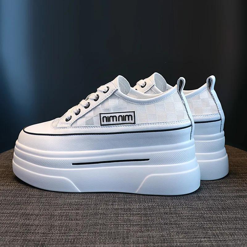 

7.5cm Platform Sneakers Wedge Shoes Genuine Leather Women Spring Autumn Casual Shoes Fashion Sneakers Hidden Heel Summer 34
